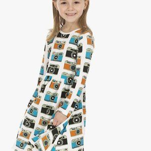KicKee Pants Print Long Sleeve Twirl Dress for Girls, Ultra Soft Bamboo Viscose